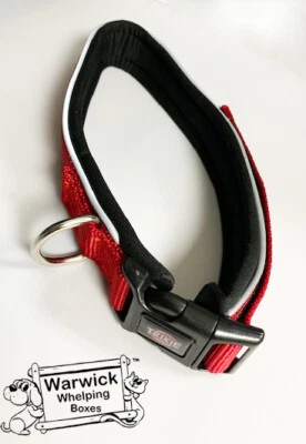 Collar cómodo acolchado para perros rojo neopreno ribete reflectante extra ancho L o L-XL Foto 1 de 4