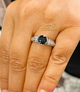 14k white gold round cut blue sapphire and diamonds engagement ring halo 2.25ctw - Picture 1 of 11