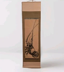 Rollo Japonés Pintura Langosta Kakemono Sello Marca De Colección Grande - Imagen 1 de 6