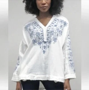 Kyla Seo Joanie Blouse Womens White Floral Embroidered Bohemian Size X- Large - Picture 1 of 12