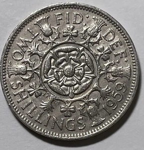 1959 Rare Two Shillings GB Queen Elizabeth II Coin. Bx12.10 - Picture 1 of 2