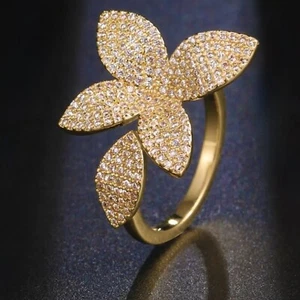 18k Gold Plated Flower Adjustable Ring made w Swarovski Crystal Fashion Jewelry - Picture 1 of 23