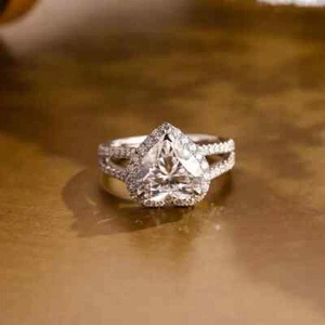 Dainty 3Ct Heart Cut Lab Grown Diamond/CVD Cathedral Set Ring 14K White Gold - Picture 1 of 13