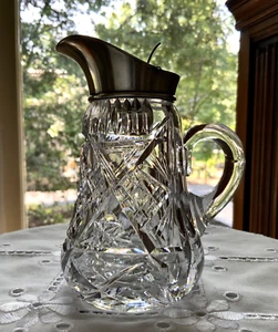 Wilcox Sterling Silver Meriden American Brilliant Cut Glass Syrup Jug / Towardly - Picture 1 of 21