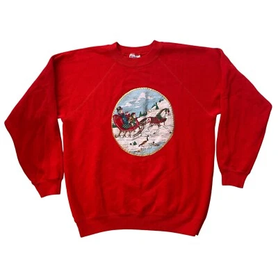 Sudadera de Navidad Hanes Vintage Trineo de Caballos Gráfico Cuello Redondo Roja Mujer Grande Foto 1 de 4