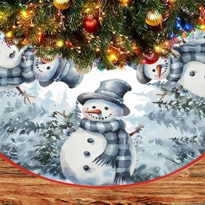 Snowman Christmas Tree Skirt, Red Backgrond Snowflake Pencil Tree Skirt, Larg... - Bild 1 von 8