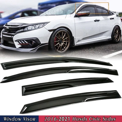 For 2016-2021 Honda Civic 10th Gen Sedan Mugen Style Window Visor Rain Guards - Image 1 of 4