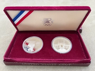TWO 90% FINE SILVER DOLLARS US MINT 1983-1984 S PROOF COINS LOS ANGELES OLYMPICS - Image 1 of 4