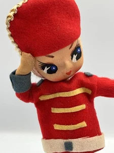 Vintage 1960’s Posable Doll SOLDIER 21CM Big Eyes On Wooden Stand Made In Japan - Picture 1 of 24
