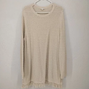 J. Jill Cream Neutral Natural Knit Fringe Pullover Long Sleeve Sweater Size XL - Picture 1 of 6
