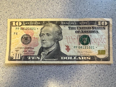 Rare $10 Dollar Bill Banknote Series 2017 A Star Note PF 08121021 ☆ - Image 1 of 2