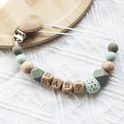 Natural Beech Wood Baby Pacifier Clip Teether Holder Soothing BPA Free Chain - Image 1 of 4