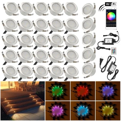 30 Pack Low Voltage LED Deck Lights Landscape Step Lights RGB+Warm White Colour - Image 1 of 4