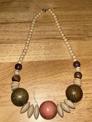 "Nuevo collar de cuentas de madera gruesa de 21"" marrón, tostado y rosa" Foto 1 de 4