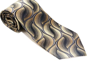 Corbata Geoffrey Beene 100 % seda bronceada dorada negra gris Art Deco hecha a mano 58" x 4" de colección - Imagen 1 de 8