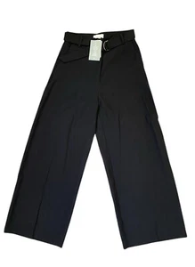 Pantalones H&M Mujer Talla 4 Pierna Ancha Negro Cinturón Viscosa Alto Resistente NUEVO - Imagen 1 de 13