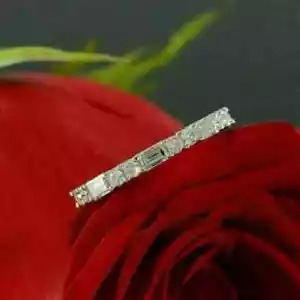 Baguette Cut Lab Created Diamond Half Eternity Wedding Band 14K White Gold Over - Picture 1 of 4