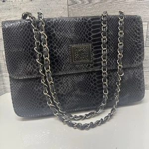Anne Klein Animal Print Embossed Shoulder Bag Chain Strap Purse Lion Logo Zebra - Picture 1 of 18