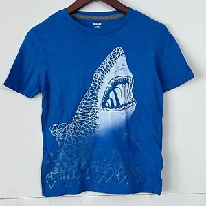 Old Navy Boys Graphic T-Shirt Size L 10-12 Blue All Over Print Great White Shark