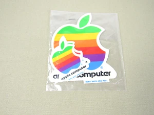 4 Vintage Original 1980s Apple Macintosh Computer Logo Rainbow Decal Stickers - Photo 1/4