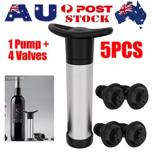Wine Saver Vacuum Pump Sealer Preserver Set with 4 Valves Air Bottle Stoppers - Picture 1 of 12