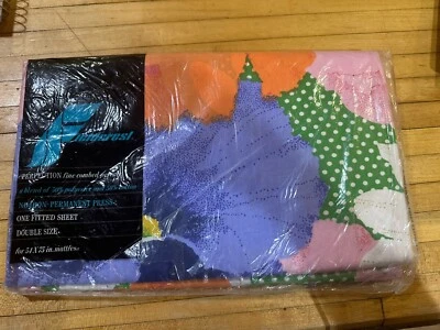 Fieldcrest  Double MOD flower power 54x 75 Fitted Sheet Vintage  NIP - Image 1 of 4