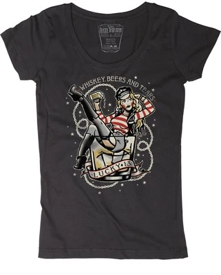 Camiseta Lucky 13 Whiskey Beer and Tears Tatuajes Rockabilly Cuello Redondo LW1140WB Foto 1 de 3