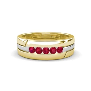 Ruby High Polished Men Wedding Band (7.00 mm) in 14K Gold JP: 354844 - Picture 1 of 22