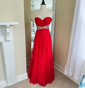 Tiffany Maxikleid rot Chiffon Gr. 2 trägerlos Herzausschnitt Feenkleid neu LESEN - Bild 1 von 14