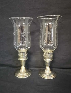 Gorham gewichtete Sterling Silber Kerzenhalter geätztes Glas Hurrikan Kugeln 948 - Bild 1 von 11