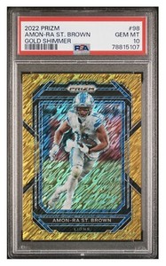 2022 PANINI PRIZM AMON-RA ST. BROWN #98 GOLD SHIMMER /10 PSA 10