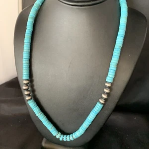 Blau Türkis Heishi 8 mm Navajo Sterlingsilber Perlen Halskette 20" 13935 - Bild 1 von 12