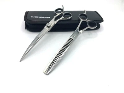 Professional Pet Grooming CURVED Scissors CHUNKER THINNING SHEARS SET J2 8.5” - Image 1 of 4