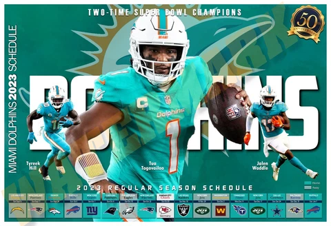 THE MIAMI DOLPHINS 2023 REGULAR SEASON 19”x13” SCHEDULE POSTER Cover