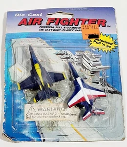 Vintage Die Cast Air Fighter Motorized Pull N Go Yellow & Red Fighter Jets 81091 - Picture 1 of 8