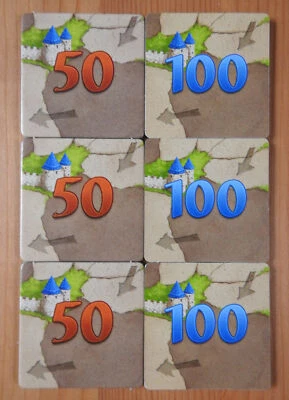 Carcassonne - 6 Extra Scoring Tiles | 50/100 | Counting Tiles | Accessory | New - Image 1 of 4