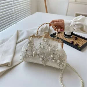 Ladies Beaded Shiny Embroidery Handbag Faux Pearl Chain Bag Banquet Prom Decors - Picture 1 of 19
