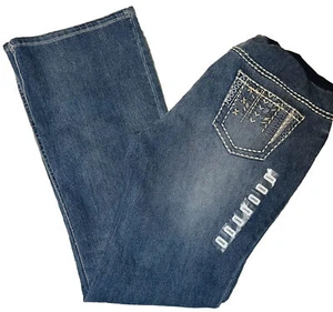 Motherhood Maternity Indigo Blue Bootcut Jeans Large Stitch Pattern Pocket  (30) - Picture 1 of 5