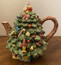 Christmas Tree Tea Pot RCPC Porcelain Santa Gifts Ornaments Wood 8" O