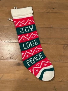 Vintage 18" Joy Love Peace Strick Weihnachtsstrumpf - Bild 1 von 9