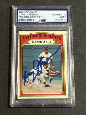 DAVEY JOHNSON 1972 TOPPS 1971 WORLD SERIES CARTÃO AUTOGRAFADO ASSINADO PSA/DNA - Imagem 1 de 2