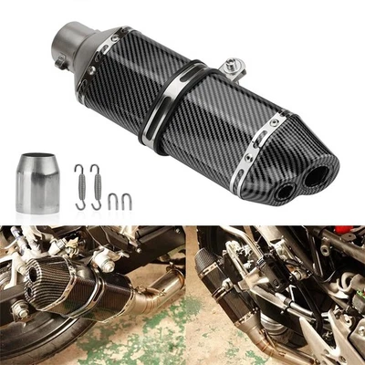 Universal Slip On 51mm 2" Motorcycle Exhaust Muffler Tail Pipe Double Outlet - Image 1 of 4