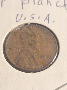 1941-P 1C BN Lincoln Cent Penny Cipped Planchet - Lot BT440 - Picture 1 of 2