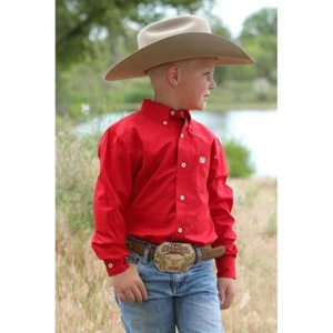 Cinch Children's Solid Twill Red Button-Down Shirt MTW7060029 - Picture 1 of 7
