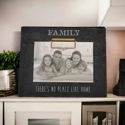 “Family" Engraved Print,. Black Cement Pic Frame For 4”x6” Pics. - Image 1 of 3