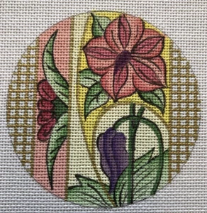 Art Nouveau Floral Flowers Handpainted Needlepoint Canvas AE-L5 Round Spring 24 - Picture 1 of 6