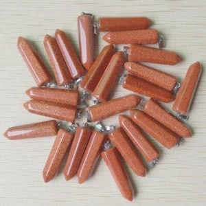 12pcs/lot Natural Gold Sand Stone Hexagonal Pillar Point Pendants Jewelry Making - Picture 1 of 2