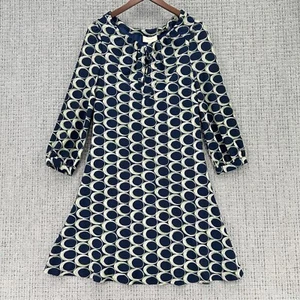 Moulinette Soeurs Anthropologie Midi Dress Womens 4 Navy Blue Geometric Lined - Picture 1 of 12