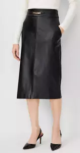 NUEVA FALDA MIDI ANN TAYLOR NEGRA PEQUEÑA CADENA GUIJARROS IMITACIÓN CUERO BOLSILLO TALLA 6P - Imagen 1 de 9