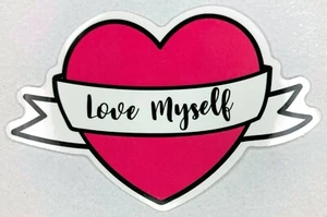 Pink Heart Sticker "Love Myself" Banner Decal Glossy Small Valentines Day Self - Picture 1 of 1